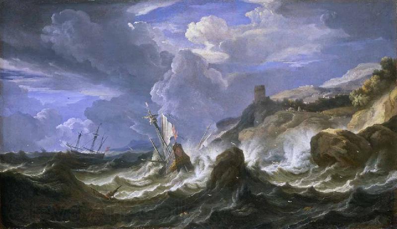Pieter Meulener A ship wrecked in a storm off a rocky coast Spain oil painting art